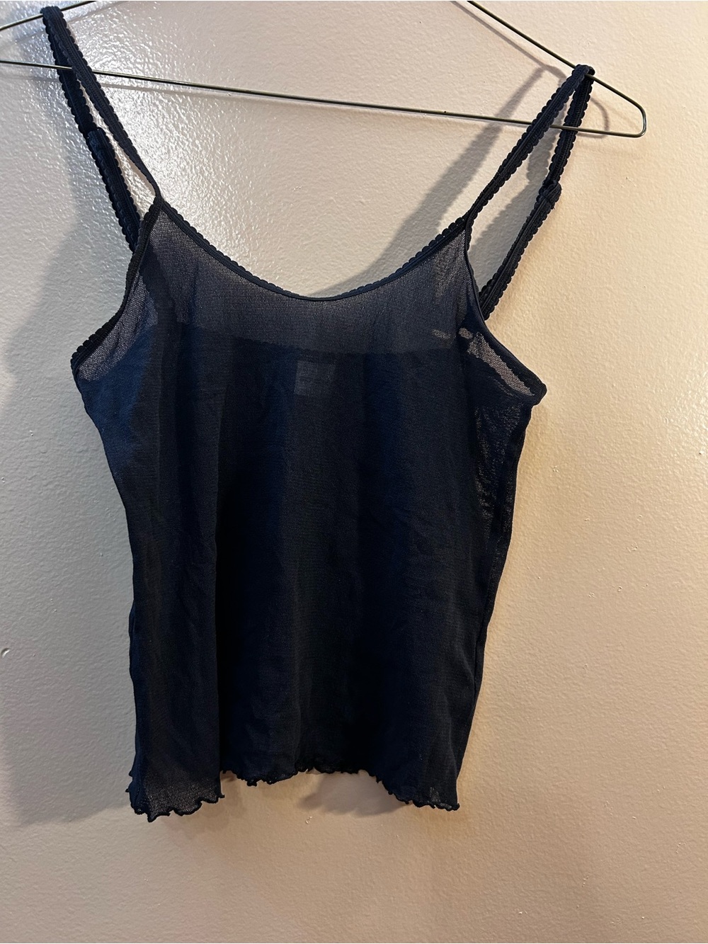 Express Black Sheer Mesh Cami with Scalloped Trim